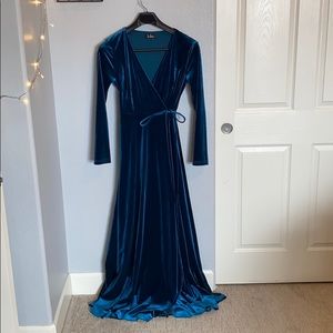 Lulus Aqua Velvet Maxi Dress